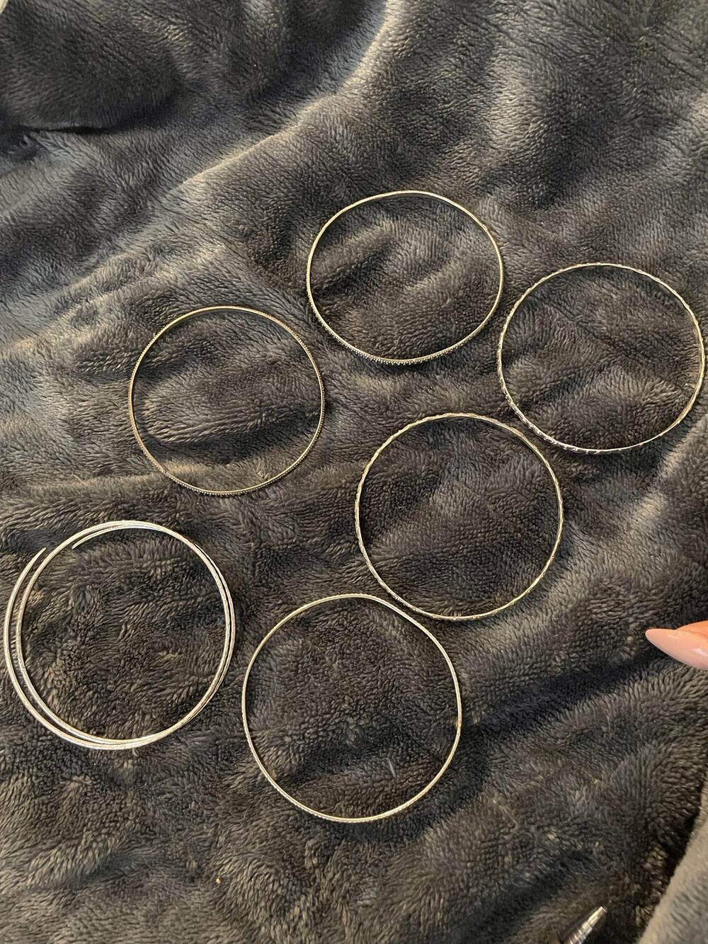 Lot of 6 Silver Tone Textured Metal Bangle Bracelets